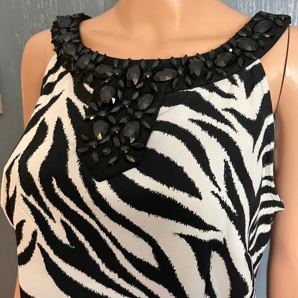 Connected Zebra Print Embellished Sleeveless Sheath Dress 10 Party Wedding Guest - Picture 2 of 4
